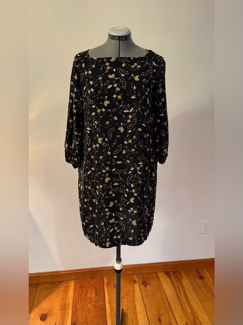 GAP Black Floral Tunic Dress with Yellow & Cream Accents
